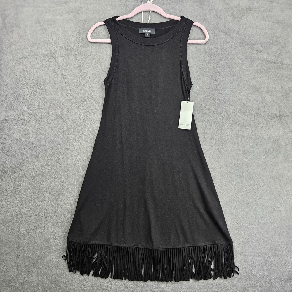 Karen Kane Black Fringe Hem Sleeveless Shift Western Boho Dress Small NWT